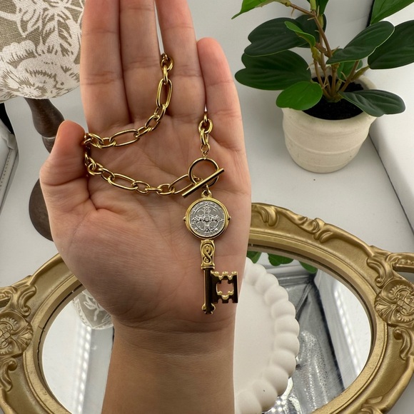 Anthropologie Gold Stainless Steel Key Pendant Necklace ✨ - Picture 11 of 11